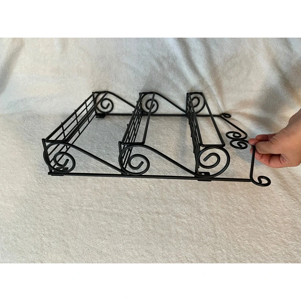 Black Metal Scrollwork Wall Mount Spice Rack 3 Tier Kitchen Organizer 15x12x3